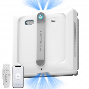 Robot do mycia okien Liectroux S9, z 2 szczotkami wałkowymi, 6-kierunkowym natryskiem pompy wodnej, silnikiem bezszczotkowym, siłą ssania 9 kPa, obsługa szyb bezramowych, 8 mikrowyłączników, linką bezpieczeństwa i kablem zasilającym 2 w 1, sterowaniem przez aplikację i pilot, komunikatami głosowymi